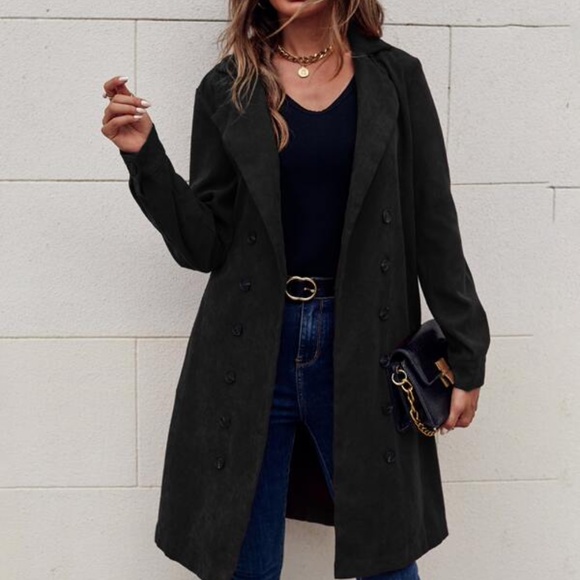 Black Corduroy Double Breast Pocket Jacket Minimalist - Picture 7 of 12